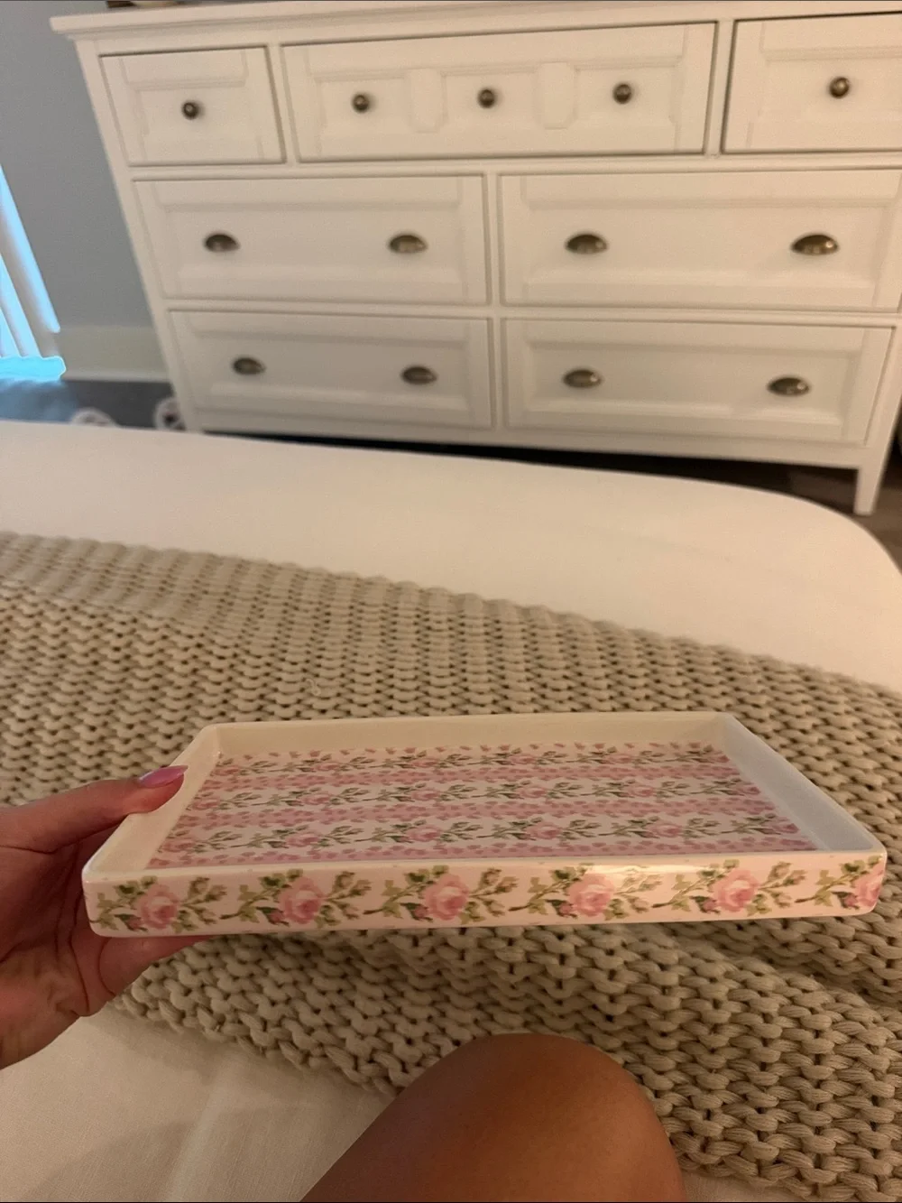 LOVE SHACK FANCY Pink Floral Ceramic Tray - Decorative Vanity Organizer
